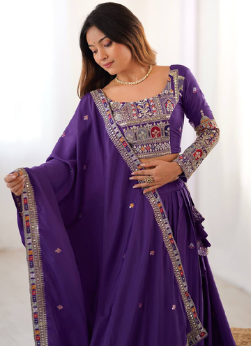 Perfect Purple Crepe silk lehenga choli with sequin and coding dori work